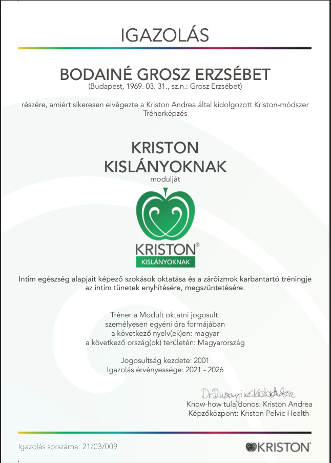 Igazolás Kriston Intim Torna Lányoknak