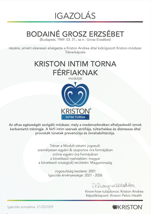Igazolás Kriston Intim Torna Nőknek